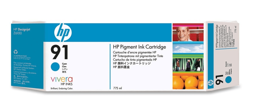 HP Cartuccia di inchiostro ciano pigmentato originale DesignJet 91 da 775 ml