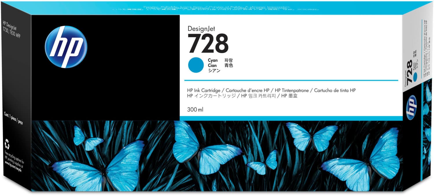 HP Cartuccia inchiostro ciano DesignJet 728, 300 ml